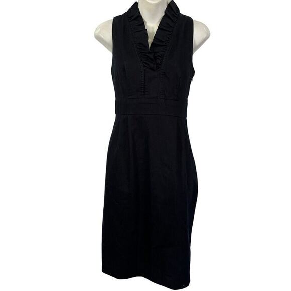 London Times Denim Cotton Stretch V-Neck Sheath Sleeveless Pleated Dress sz 8 - Picture 1 of 16
